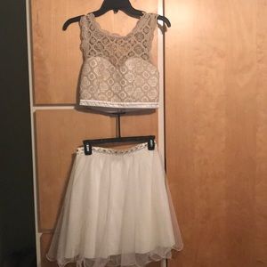 Two Piece Short Formal Dress - White & Gold